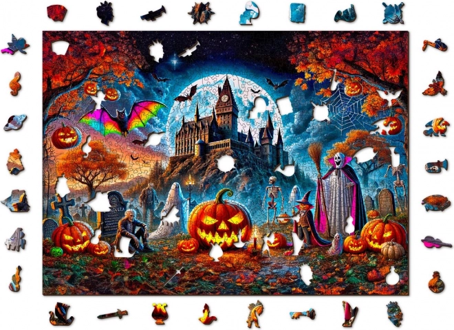 Drevené puzzle Halloween tekvica