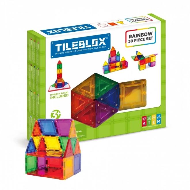 Magnetické kocky Tileblox dúhová sada s magnetickou tabuľou 30 dielov