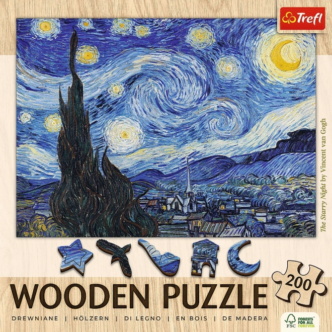 Drevené puzzle Art: Vincent van Gogh - Hviezdna noc 200 dielikov