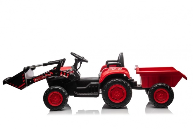 Detský červený traktor s nabíjacou batériou a lyžicou