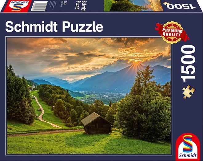 Puzzle Západ slnka nad horskou dedinou Wamberg