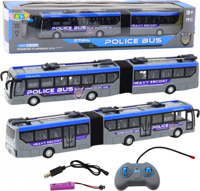 RC polícia autobus s LED svetlami šedý 1:32