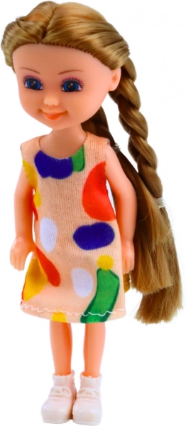 Mini bábika s dlhými vlasmi v šatách 15 cm