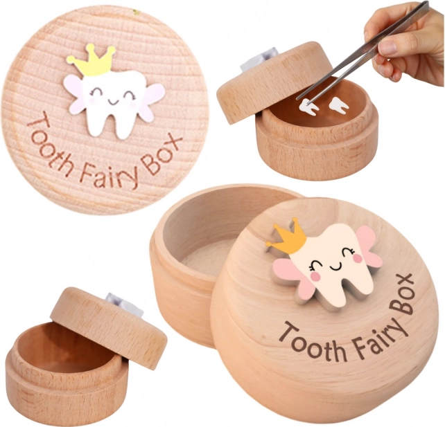 Drevená krabička na mliečne zuby pre deti s gravírovaním Tooth Fairy Box