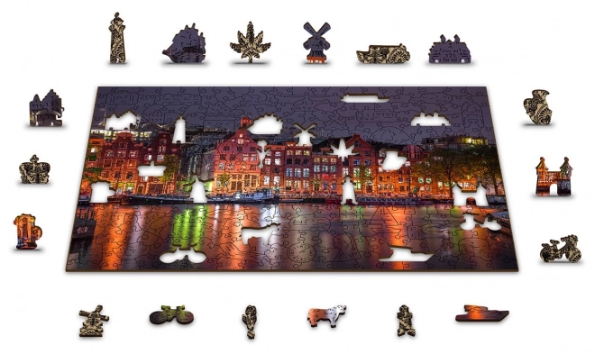 Drevené puzzle Nočný Amsterdam 2v1