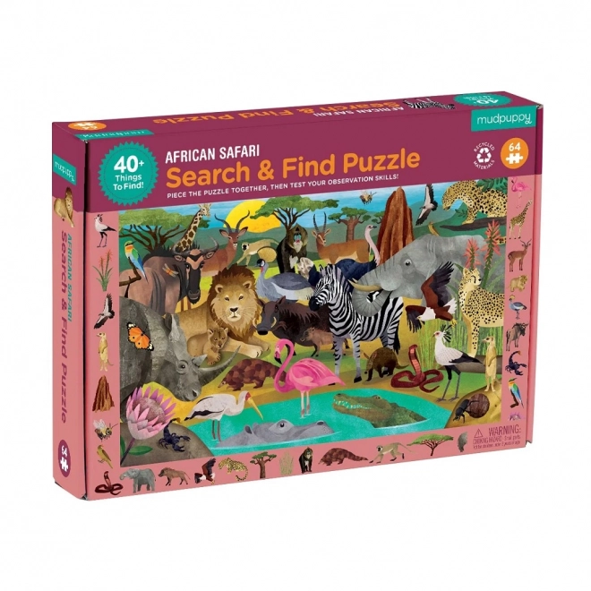 Mudpuppy skladacie puzzle Safari 64 dielikov