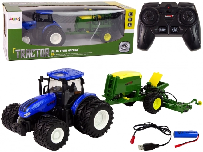 Traktor s príslušenstvom na diaľkové ovládanie 1:24