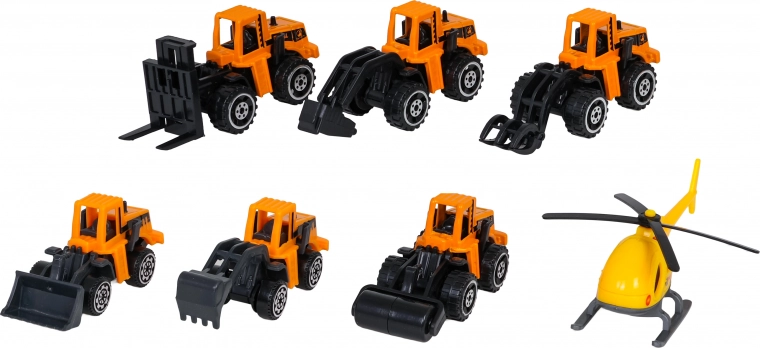 6 stavebných vozidiel a vrtuľník
