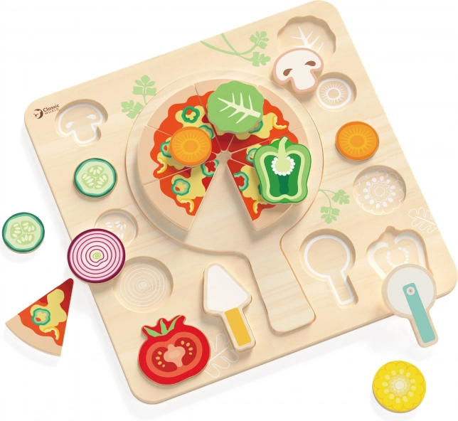 CLASSIC WORLD Drevená pizza na krájanie, puzzle 22 dielov