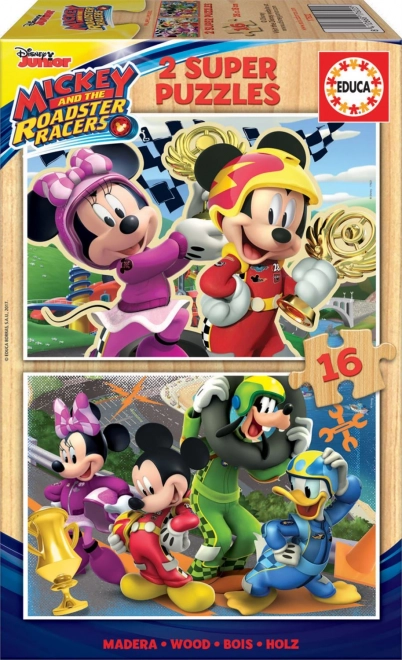 Drevené puzzle Mickey, Minnie a závodníci