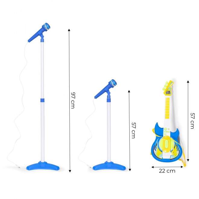 Elektrická gitara s mikrofónom a stojanom pre deti - modrá