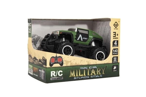 Auto RC mini vojenské SUV plastové 14 cm 27 MHz auto na diaľkové ovládanie na batérie. 2 farby v krabici 16x12x10