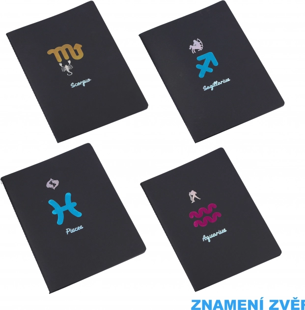 Zodiac poznámkový blok 18,5x25,5 cm s 26 čiernymi linkovanými stranami