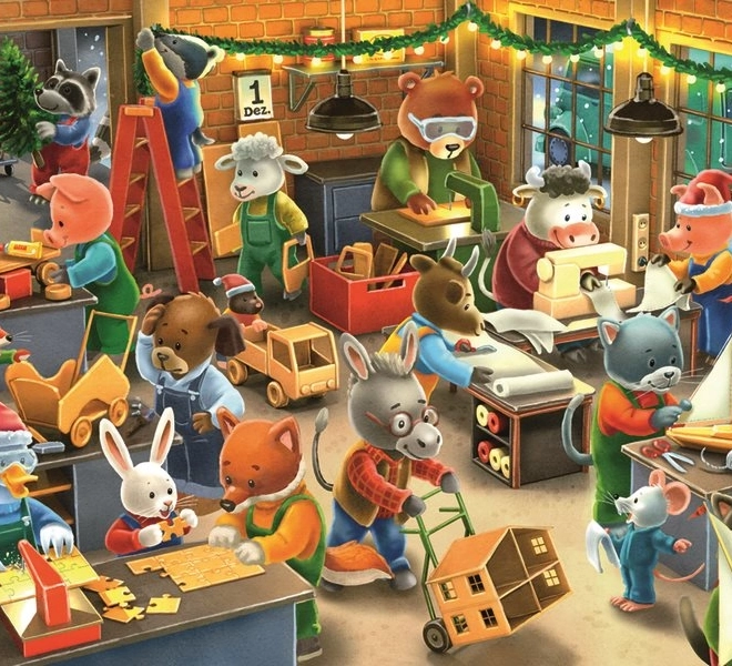 Ravensburger puzzle Vianočné kúzlo v továrni na hračky 2x12 dielikov