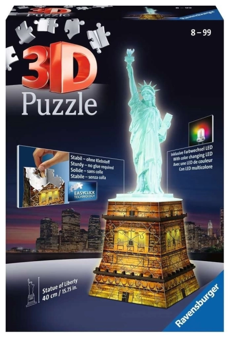 Svietiace 3D puzzle RAVENSBURGER Socha Slobody - Nočná edícia