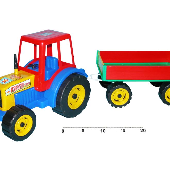 Farebný traktor s vlečkou 45 cm