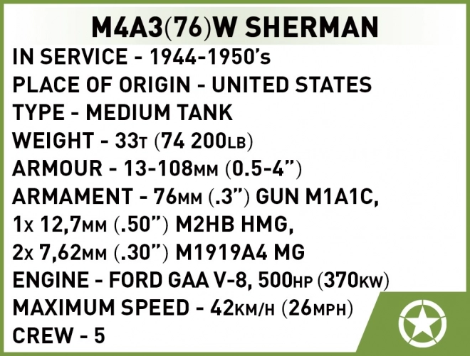 Stavebnica historická kolekcia tank M4A3 Sherman