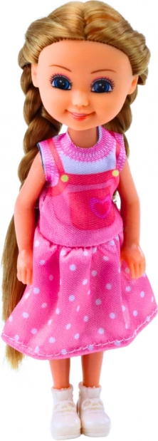 Mini bábika s dlhými vlasmi v šatách 15 cm