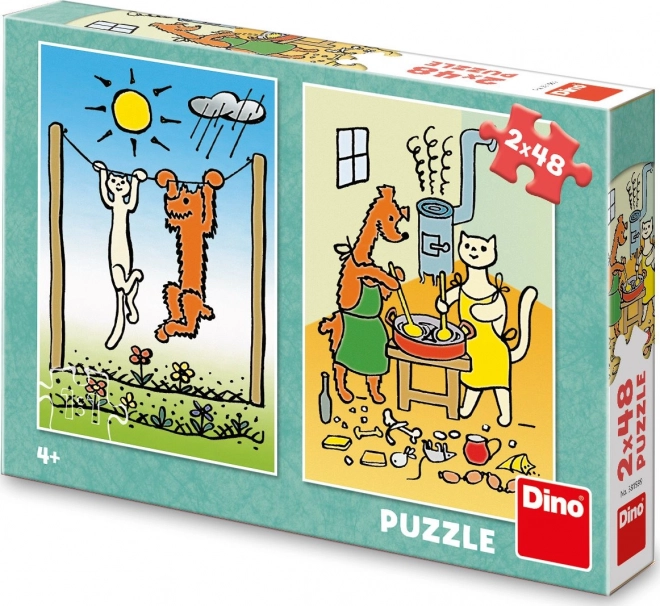 Puzzle 2v1 Pes a mačka - 2 x 48 dielikov