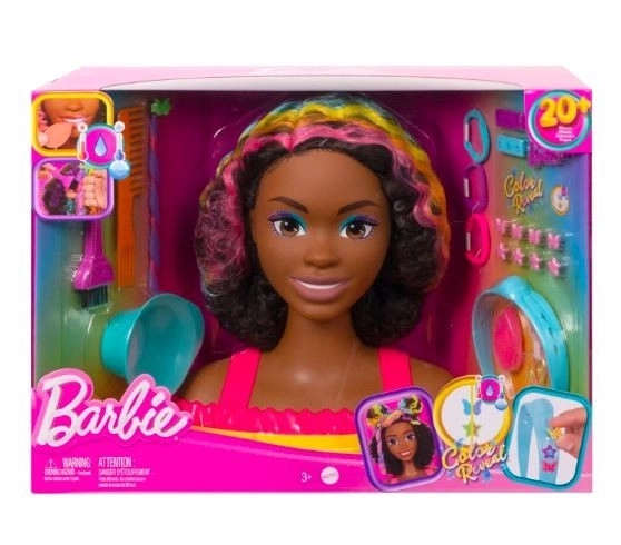 Barbie Hlava na tvarovanie Neonová dúha s kučeravými vlasmi