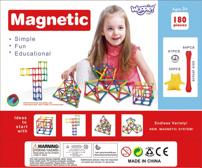 Magnetické stavebné bloky Woopie Kreatívne puzzle 180 ks