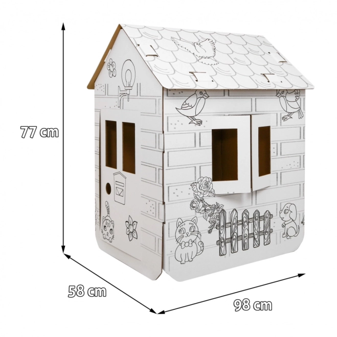 Veľký 3D domček na vymaľovanie s autíčkom pre deti – s koníkmi