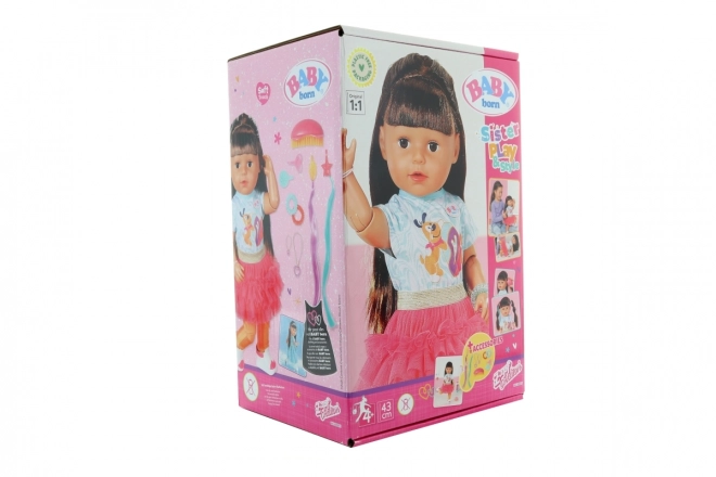 Staršia sestrička BABY born Play & Style, brunetka, 43 cm