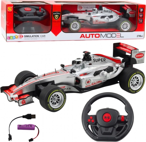 Závodné RC auto 1:12 s diaľkovým ovládaním, svetlami a zvukmi – Strieborná
