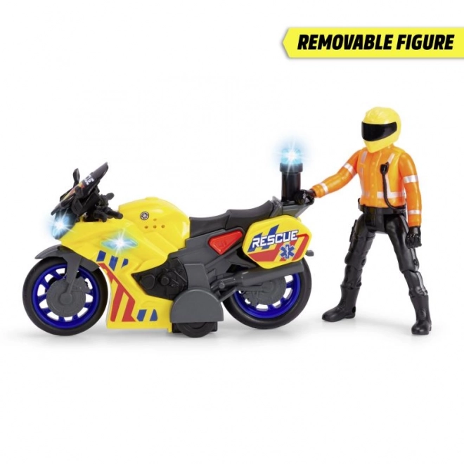 Záchranársky motocykel s figúrkou jazdca