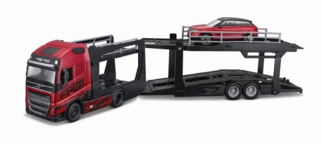 Prepravník autíčok Bburago s modelmi Volvo FH16 a Land Rover LRX