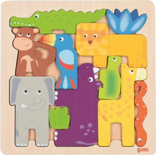 Obrysové drevené puzzle Safari 11 dielikov Goki