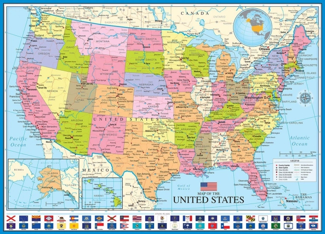 Puzzle Politická mapa USA 1000 dielikov