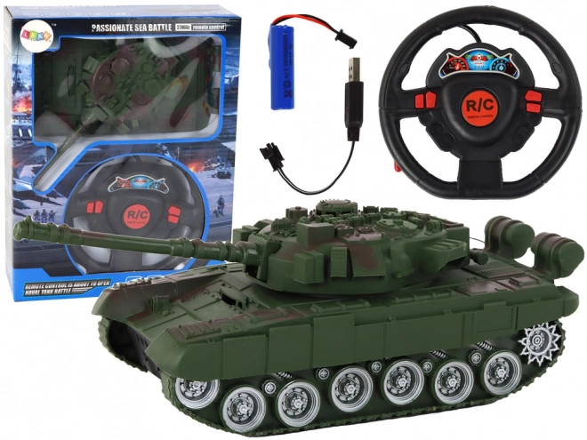 R/C tank s diaľkovým ovládaním, svetlá a zvuk, zelený