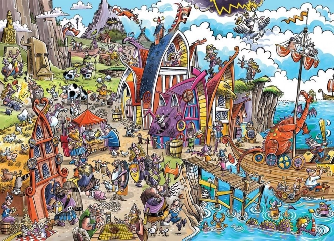 Puzzle DoodleTown: Vesnice Vikingov 1000 dielikov