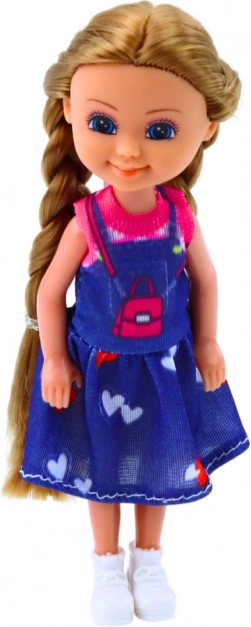 Mini bábika s dlhými vlasmi v šatách 15 cm