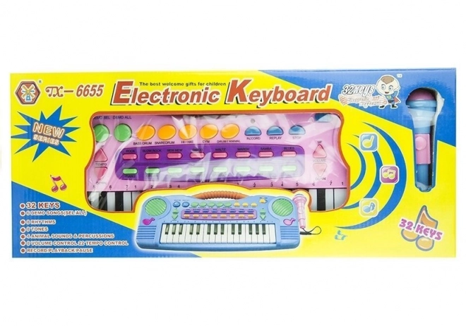 Ružový orgánový keyboard s mikrofónom