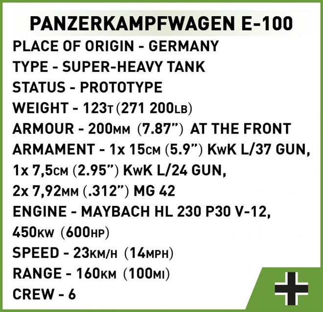 Cobi Panzerkampfwagen E-100, mierka 1:28