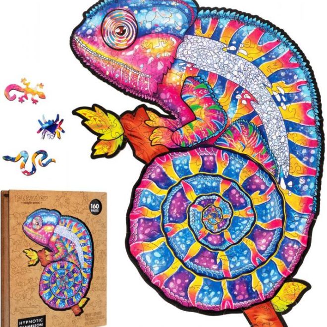 Drevené farebné puzzle - Hypnotický chameleón