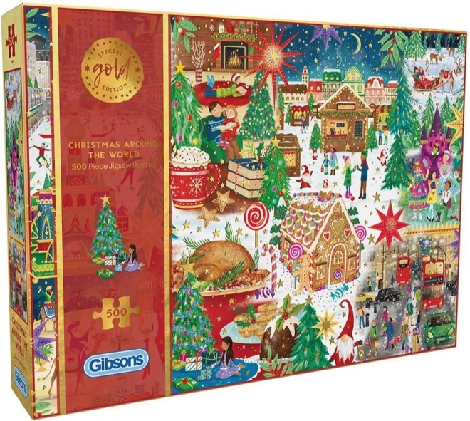 Špeciálna zlatá edícia puzzle GIBSONS: Vianoce po celom svete 500 dielikov