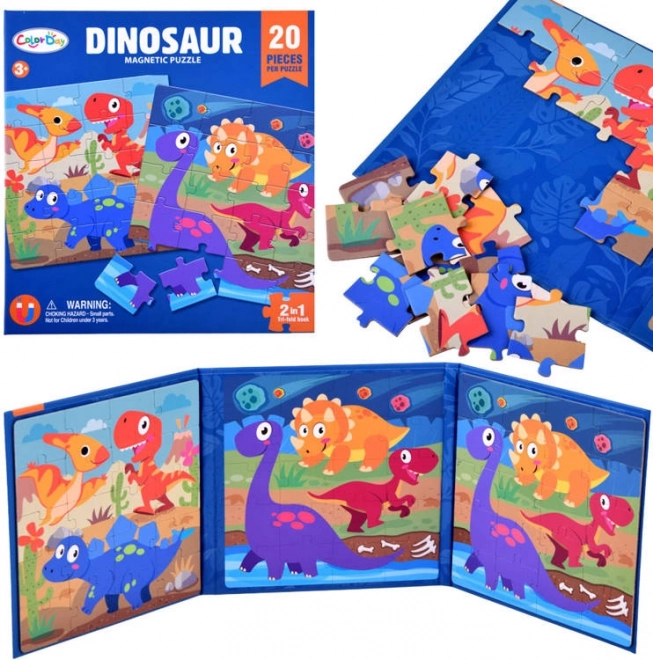 Magnetická knižka s puzzle – dinosaury, 40 dielikov