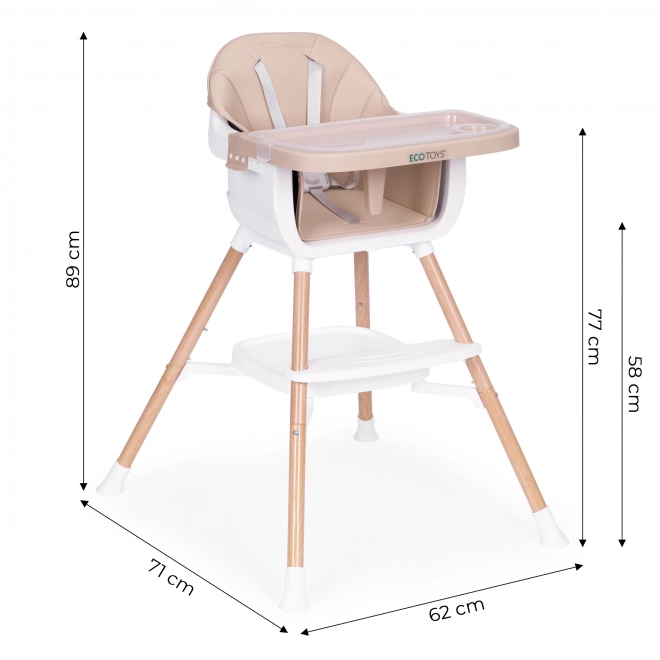 Detská jedálenská stolička 2-v-1, béžová, ECOTOYS