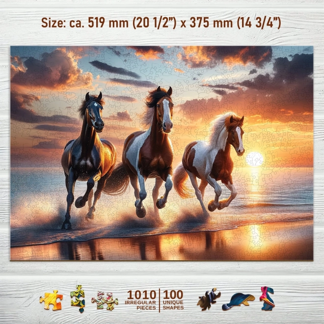 Drevené puzzle Divoké kone na pláži 1010 dielikov