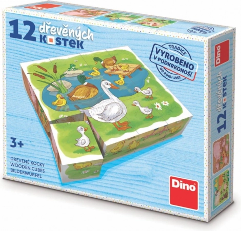 dino drevené obrázkové kocky na farme – 12 kociek