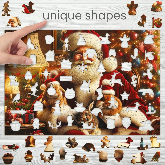 Drevené puzzle Santa Králiky