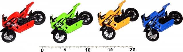 Závodná motorka 11 cm s voľnobežnými kolesami