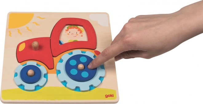 Goki Drevené puzzle traktor