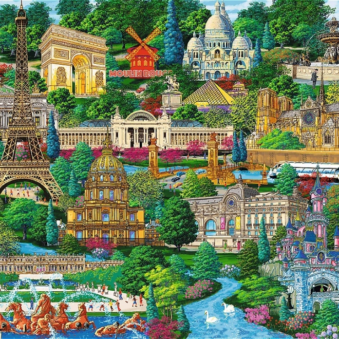 Drevené puzzle Slávne francúzske miesta 1000 dielikov