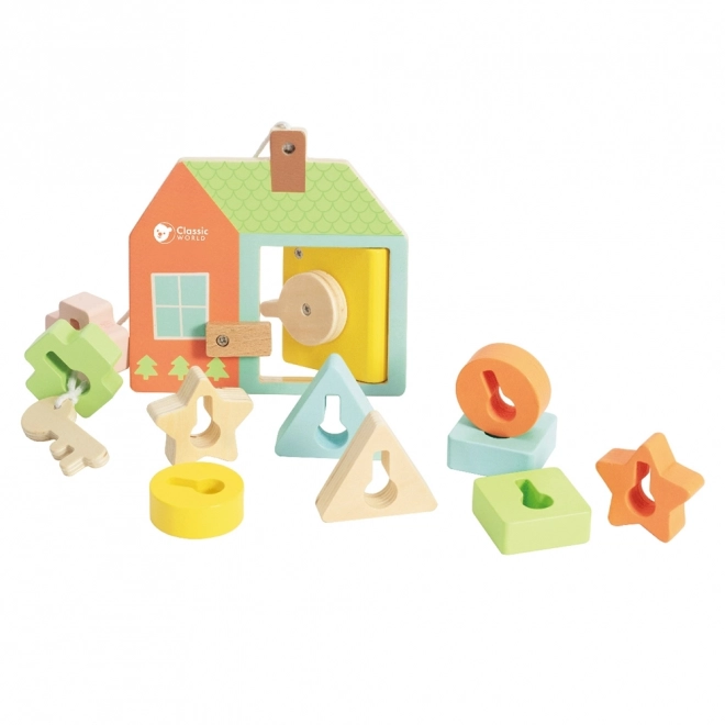 Classic World Montessori drevené navliekanie kľúče a dvere 11 ks