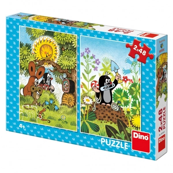 Puzzle 2v1 Krtko a jeho kamaráti na strome a na krtinci - 2 x 48 dielikov