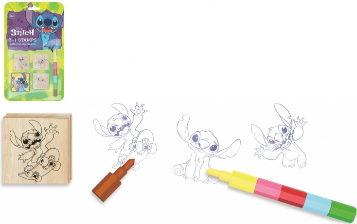 Pečiatky s poduškou drevené 4,5 × 4,5 cm s voskovkou LILO & STITCH